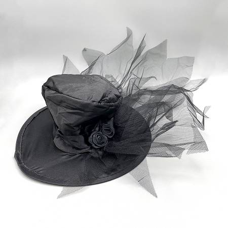 🎩 Black Hat with Tulle - Costume Accessory 1