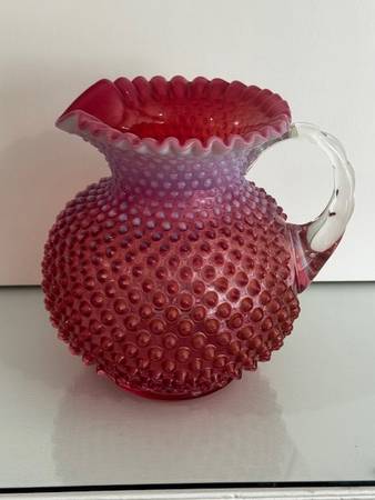 Fenton Cranberry Opalescent Hobnail Glass Pitcher 1