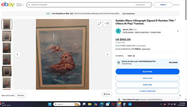 Vintage Sadako Mano Art Print - Numbered , Signed 1