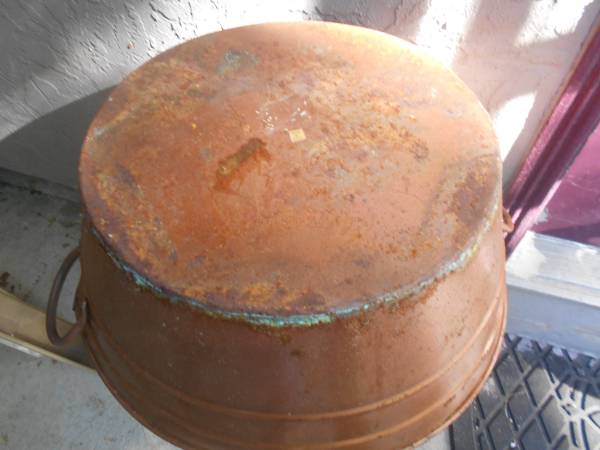 Round copper metal tub from Nordstroms made in India in the 196 1