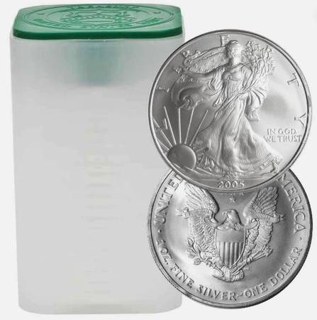 Roll of 20 - 2005,  1-oz American Silver Eagle GEM BU 1