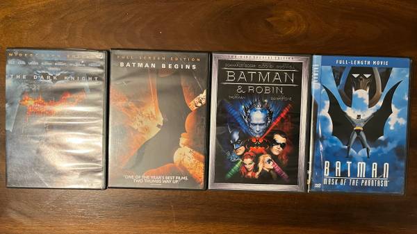 4 BATMAN DVD Movies inc THe Dark Knight Batman Begins Robin Mask 1