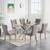 Modern 7 Piece Dining Set with Glass Table and Grey Velvet Chairs 2 thumbnail