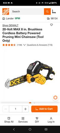 20v DeWalt 8" pruning chainsaw (brushless) 1