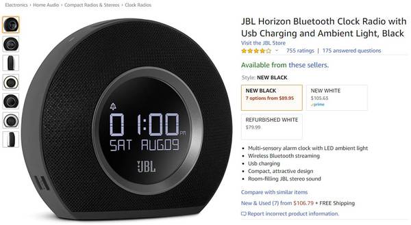 Bluetooth clock radio with USB charging and ambient light 1