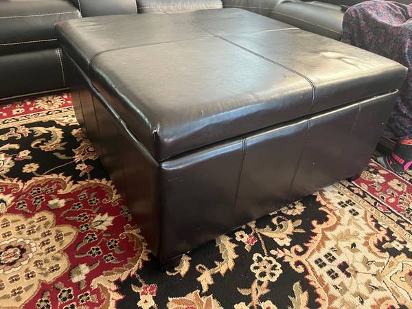 Black Faux Leather Ottoman Storage 1
