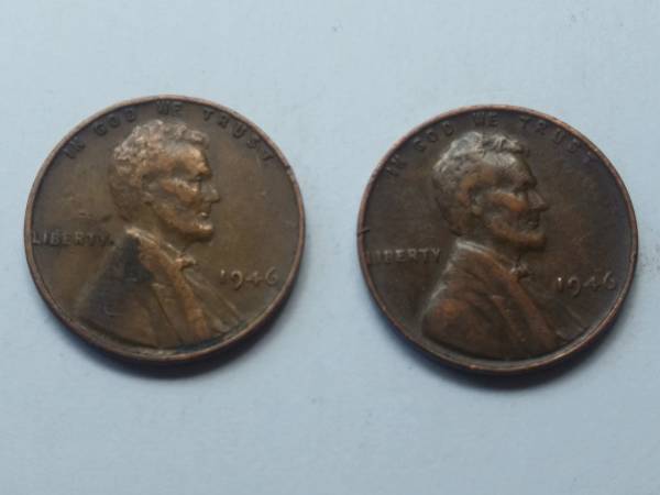 2 Lincoln Cent Wheat pennies 1946 No mint mark 1