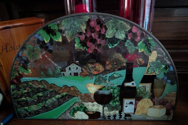 Joan Baker Designs Stained Glass Wine/ Cheese & Flowers Suncatcher