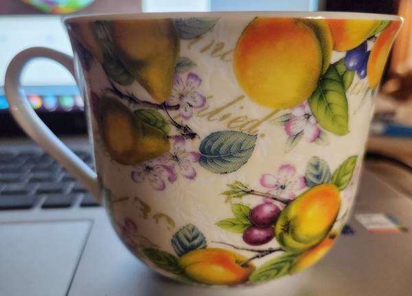 Kent Pottery Fruit Flowers Porcelain Coffee / Tea 12oz Cup / Mug 4"W 1