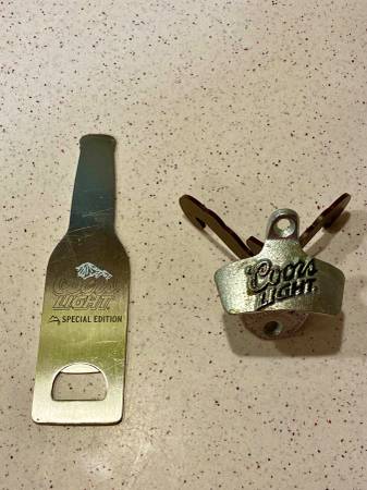 Coors Light Bottle Openers (1) Hand Held (1) Wall Mount Selling As Set 1