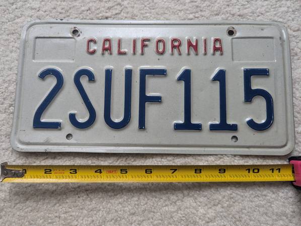 California License Plate 1990 12" 2suf115 metal real ca white blue art 1