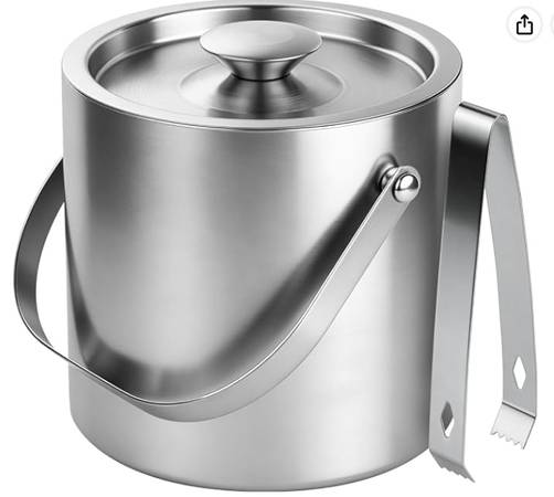 3L Double-Wall Stainless Steel Ice Bucket with Lid & Tongs 1