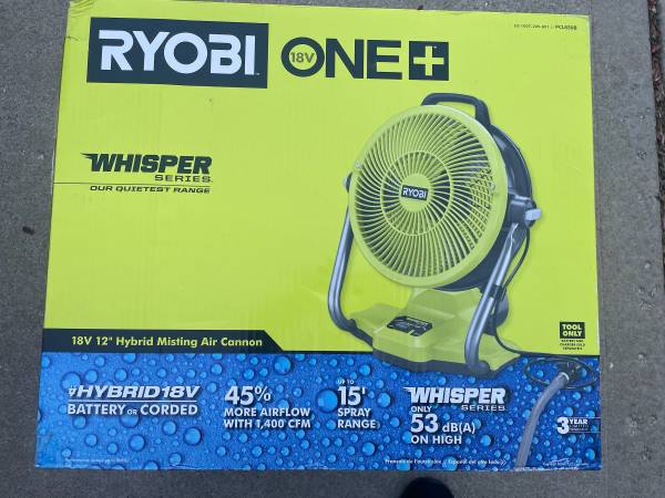 NEW- Tool only - Ryobi 18V 12" Hybrid Misting Air Cannon PCL850B 1