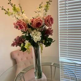 Silk Peony and Hydrangea Arrangement in Glass Vase 1