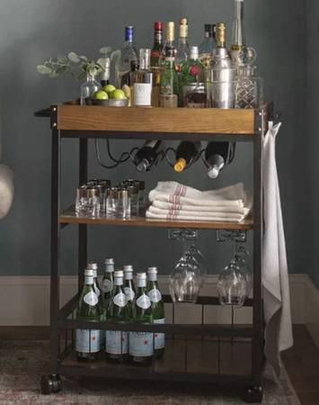 Sapele Solid Wood 3 Tier Wrought Iron Kitchen Cart 1