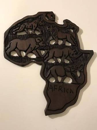 'Africa' Continental Map-Native Animals Decorative Wood Engraving 1