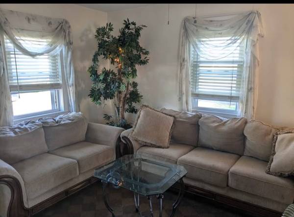 Couch in love seat with decorative pillows 1