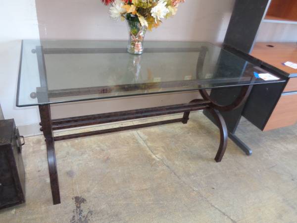 Beveled Glass Top Table with Metal Base 1
