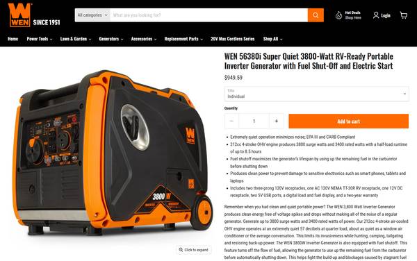 WEN 56380i Super Quiet 3800-Watt RV-Ready Portable Inverter Generator 1