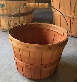 Antique peck size basket with wood handle 1