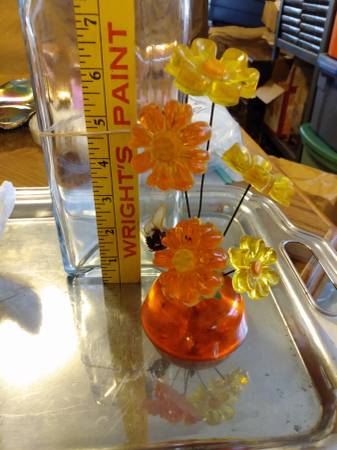 Acrylic Art Flowers 1970's Vintage 1