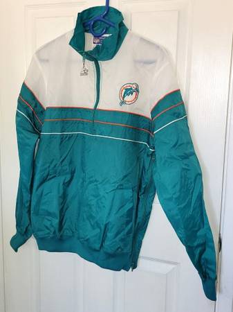 90s STARTER MIAMI DOLPINS HALF ZIP WINDBREAKER JACKET MEDIUM 1