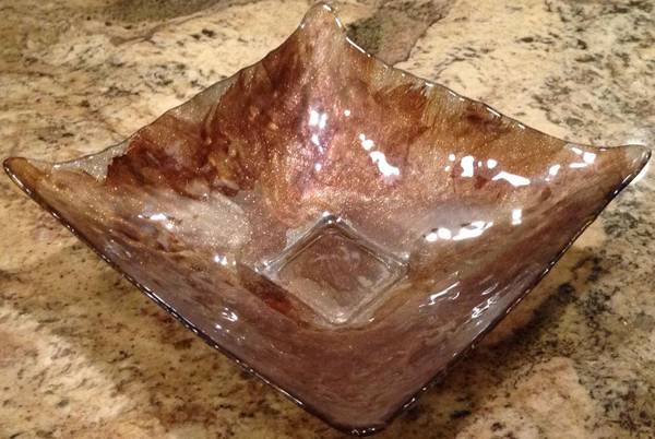 DECORATIVE BROWN GLASS SQUARE BOWL (NEW CONDITION) 1