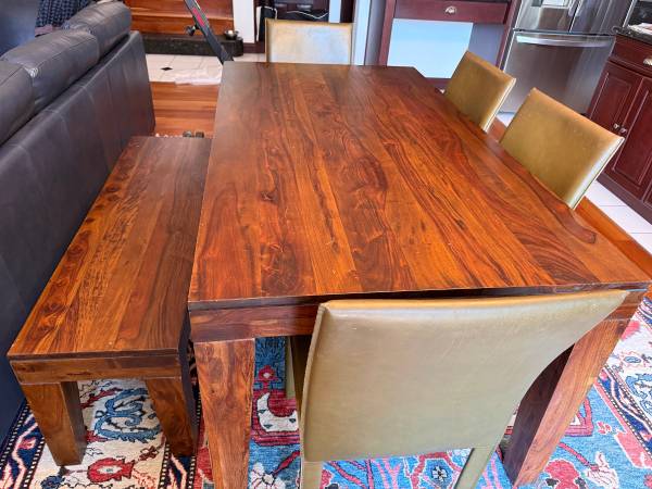 Solid Wood Dining Table/Bench + 4 Leather Chairs 1