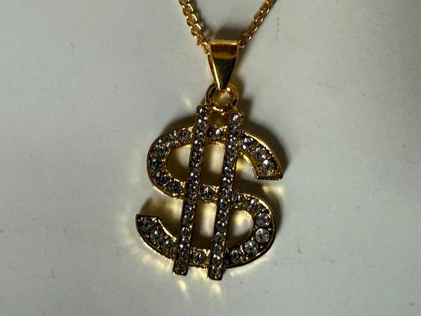 Dollar Sign Necklace 14kt Gold Plated Zircon Diamonds 1