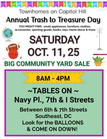Trash to Treasure Day – Big Community Yard Sale! (Capitol Hill SE) 1