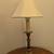 Turned brass single candle table lamp 3-way socket and white brocade cloth shade 2 thumbnail