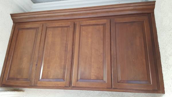 WALNUT STAINED UPPER CABINETS W/DOORS and SHELVES 1