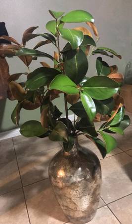 John Richard Collection Luxury Faux Magnolia Plant Round Mercury Aged 1