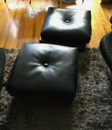 Vintage Jack Cartwright for Founders Walnut & Cohyde Hassocks PAIR 1