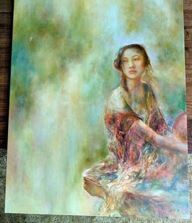 ORIGINAL OIL PAINTING 29 X 36 ASIAN LADY 1