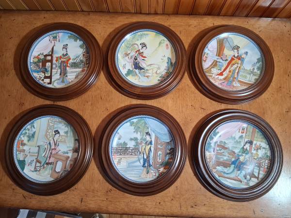 Set Of 6 Imperial Jindezhen Porcelain Decorative Framed Plates 1