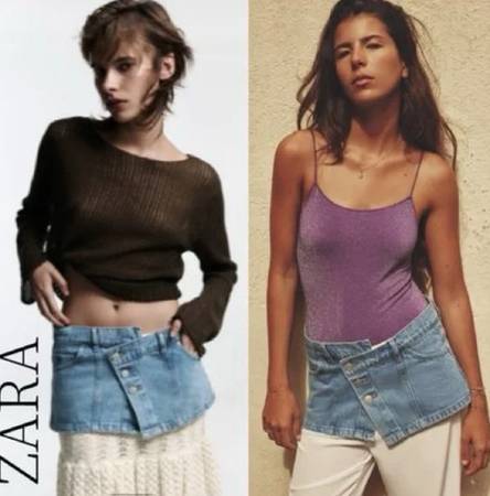 NWT Zara Denim Sash Belt Micro Mini Skirt Jean Cover Up NWT ZARA DENIM SASH BELT MICRO MINI SKIRT COVER UP Sz Small  main image 3
