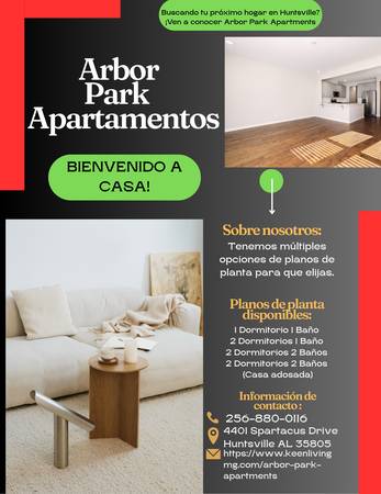 $880 / 1br - 610ft2 - ✨ Ahora en alquiler en Arbor Park Apartments – Huntsville, AL! ✨ (Huntsville, AL)63801809173891121