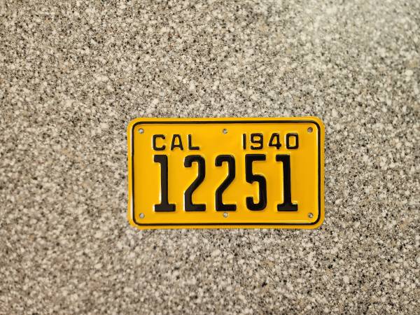 1940 California Motorcycle License Plate, Pro-Restored, DMV Clear 1