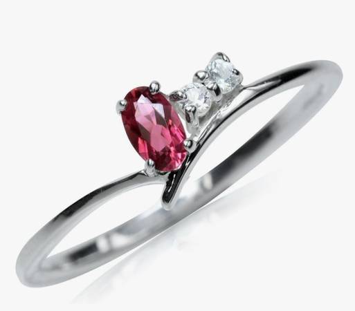 Natural Pink Tourmaline and White Topaz 925 Sterling Silver Ring 1
