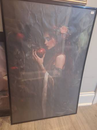 This framed wall print depicts a moody, portrait of Persephone 1
