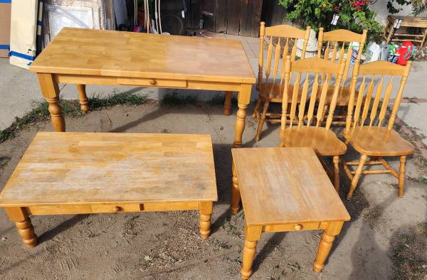 Wood Dining Table Chairs & Living Room Set of 7 Pieces 1