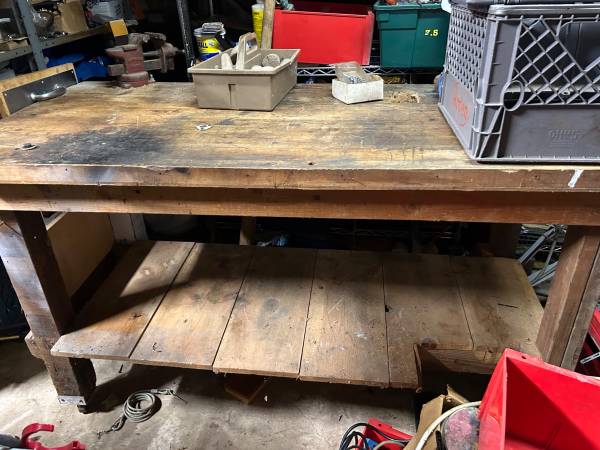 Heavy wood tool work table on wheels 1