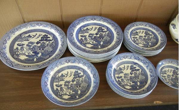 * Vintage Blue Willow China Set ~ Churchill ~ Staffordshire, England * 1