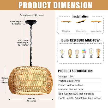 Rattan Chandelier for Dining Room Light Fixture 1