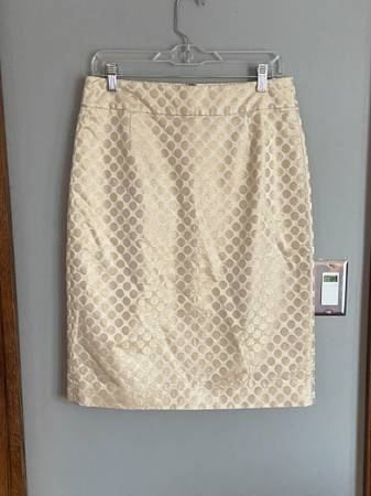 J Crew Silk Blend Metallic Gold Dot Pencil Skirt Size 8 1