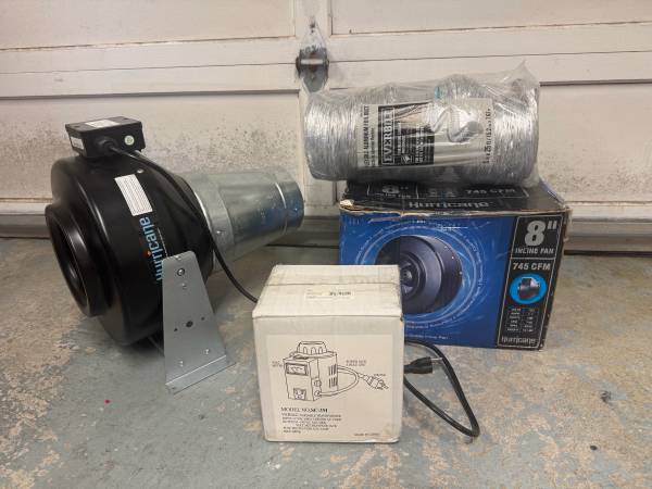 Hurricane 8in inline fan and variable transformer and 4in duct booster 1