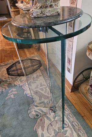 Mid Century Modern thick glass pedestal stand side end table accent entry consol 1