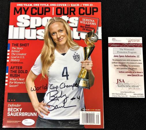 USA Women's Soccer BECKY SAUERBRUNN Sports Illustrated AUTOGRAPH COA 1