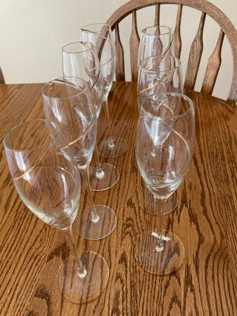 Gold Fluted champagne glasses, wine glasses 14 pcs. 1